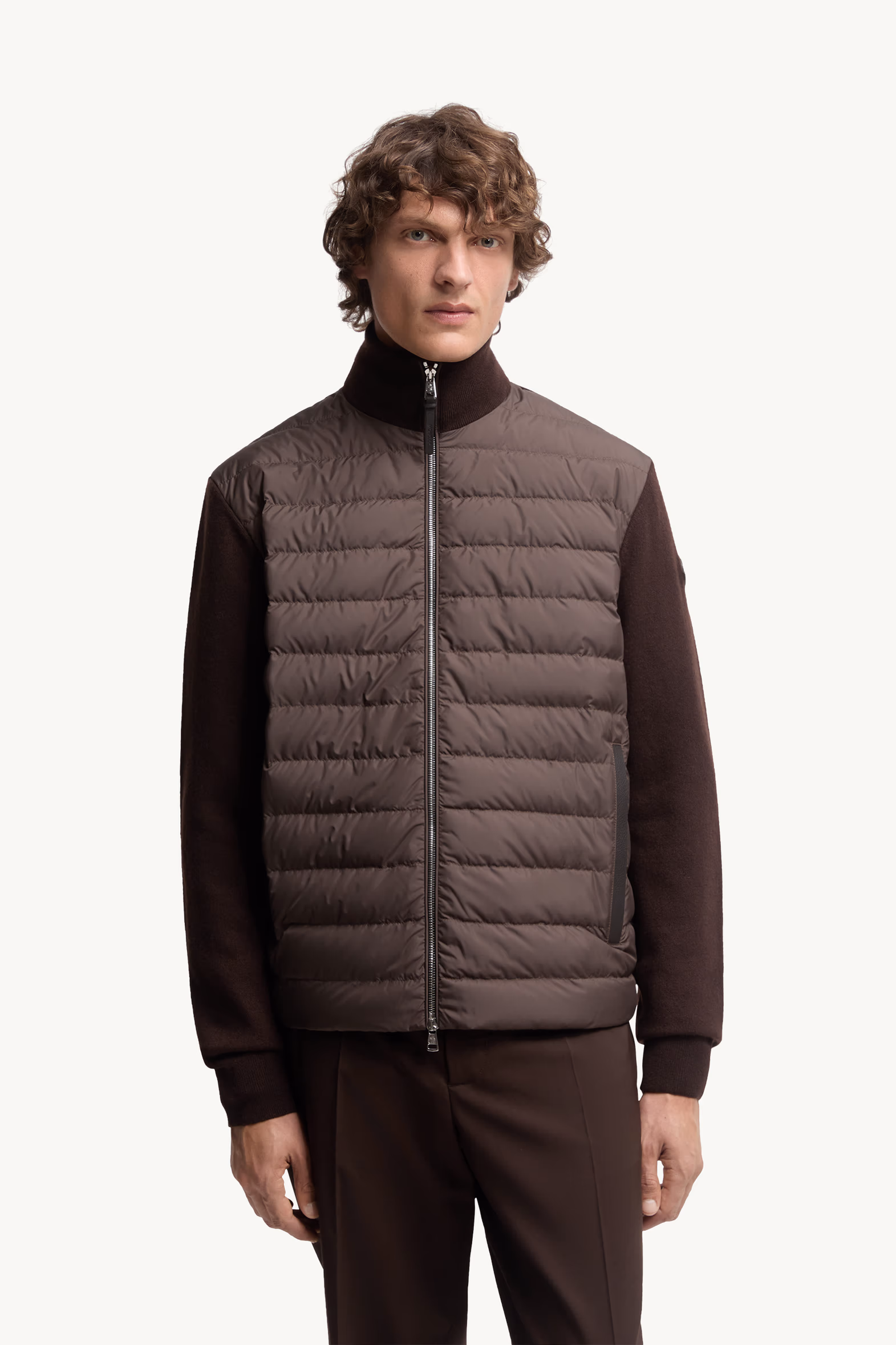 Padded Wool & Cashmere Zip-Up Cardigan Men Brown Moncler 3